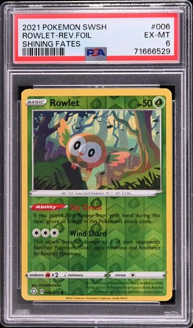 2021 Pokemon Sword & Shield Shining Fates Reverse Foil Rowlet #006 card image