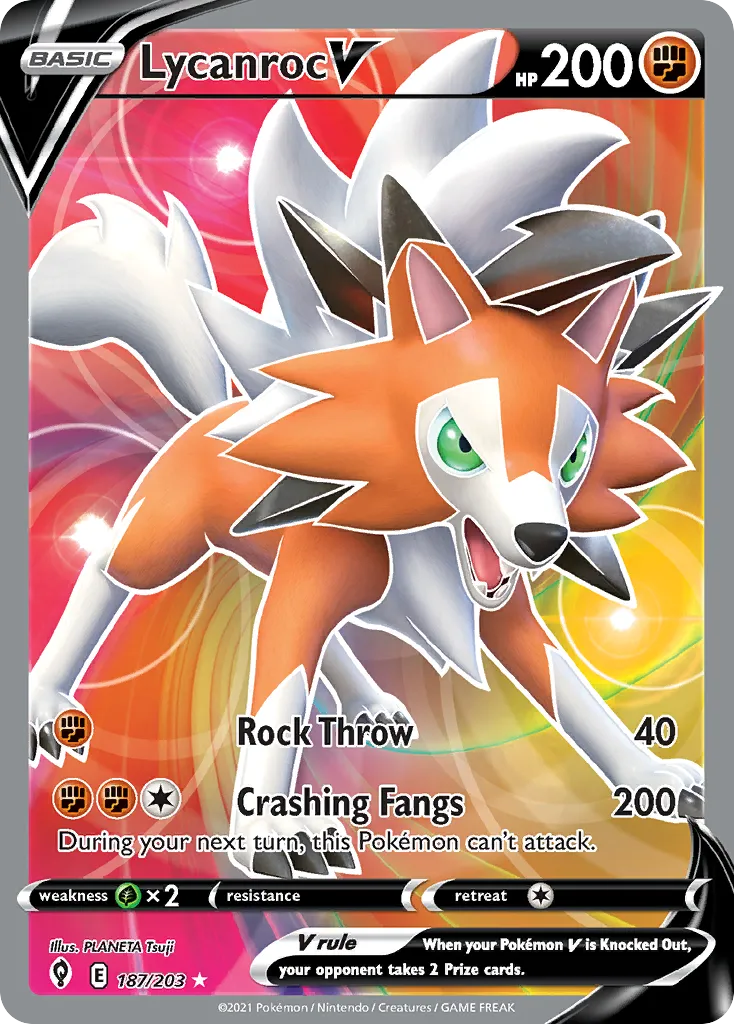 2021 Evolving Skies Lycanroc V #187/203 Rare Ultra card image