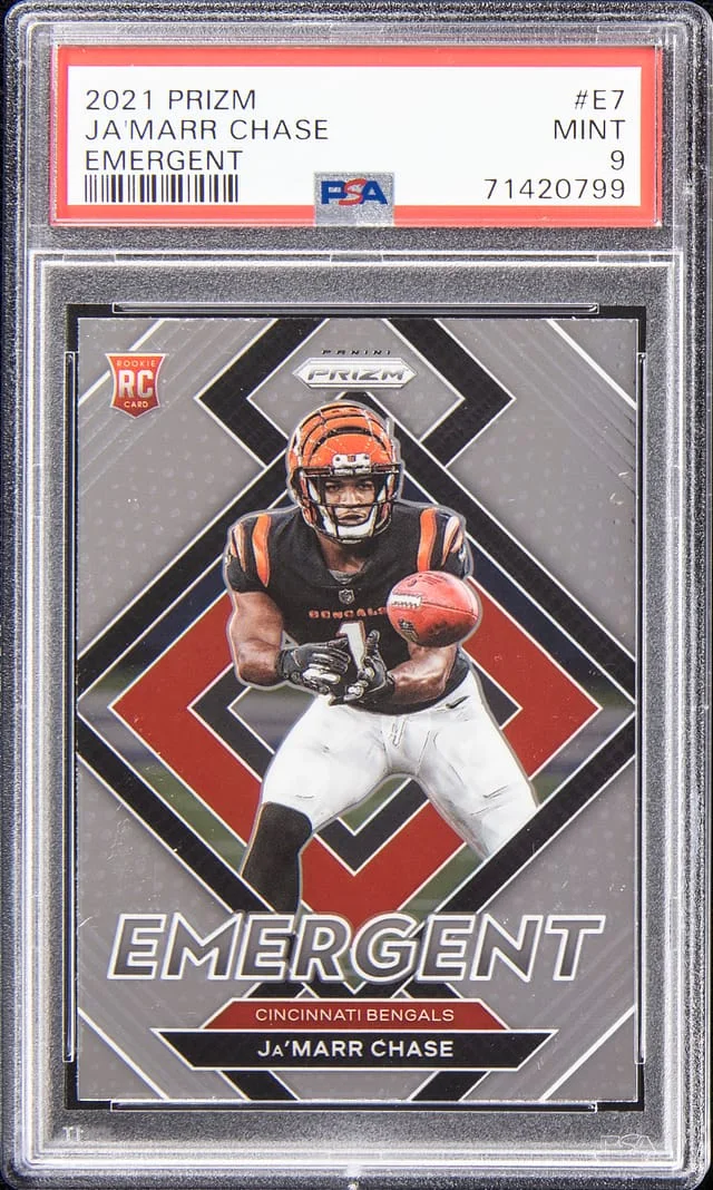 2021 Prizm Ja'Marr Chase Emergent #E7 card image