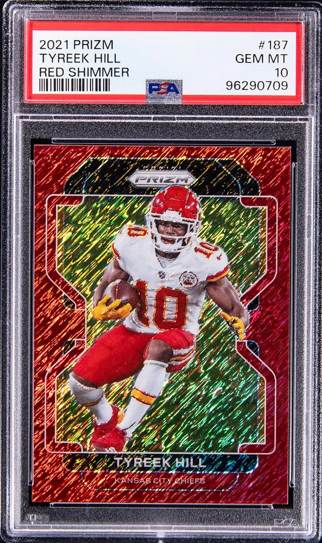 2021 Prizm Tyreek Hill Red Shimmer #187 card image