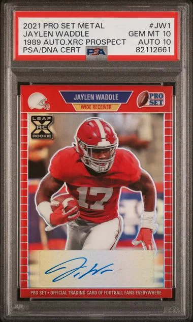 2021 Pro Set Metal 1989 Autographs XRC Pro Set Prospect Jaylen Waddle #JW1 card image