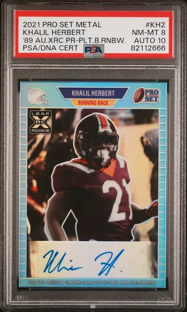 2021 Pro Set Metal 1989 Autographs XRC Pro Set Prospect Platinum Blue Rainbow Khalil Herbert #KH2 card image