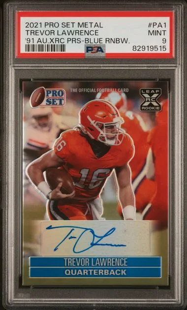 2021 Pro Set Metal 1991 Autographs XRC Pro Set Prospect Blue Rainbow Trevor Lawrence #PA1 card image