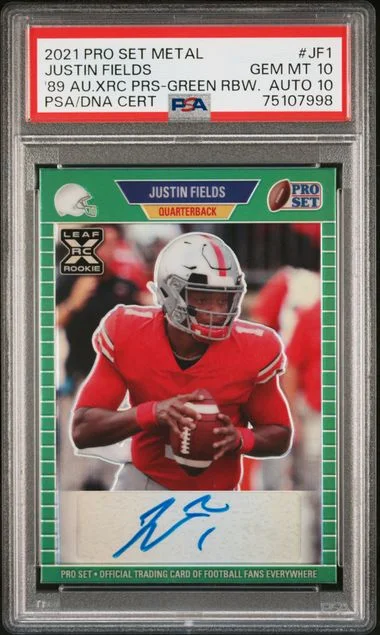 2021 Pro Set Metal '89 Autographs XRC Pro Set Prospect Green Rainbow Justin Fields #PA-JF1 card image