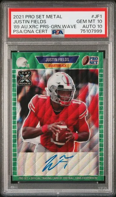 2021 Pro Set Metal '89 Autographs XRC Pro Set Prospect Green Wave Justin Fields #JF1 card image