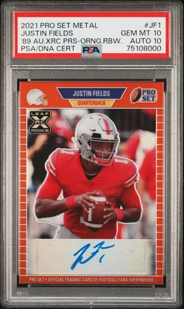 2021 Pro Set Metal '89 Autographs XRC Pro Set Prospect Orange Rainbow Justin Fields #JF1 card image