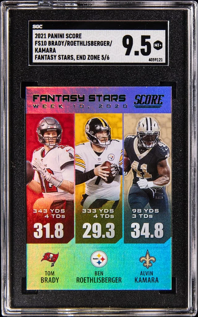 2021 Score Tom Brady, Ben Roethlisberger, Alvin Kamara Fantasy Stars End Zone #FS10 card image