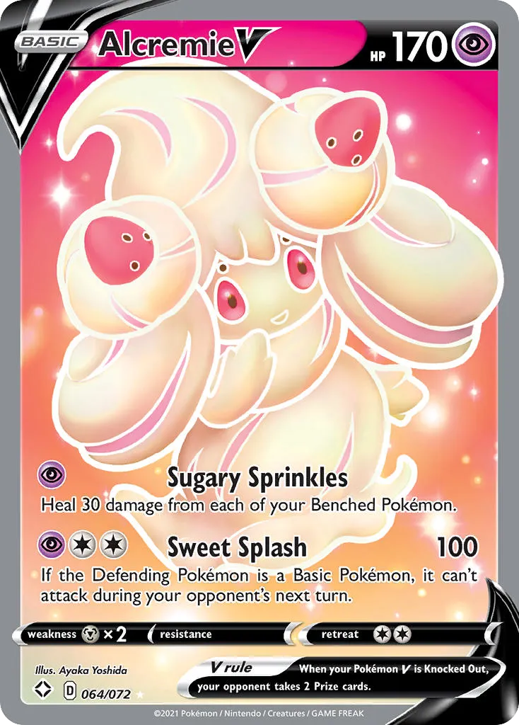 2021 Shining Fates Alcremie V Rare Ultra #64/72 Rare Ultra card image