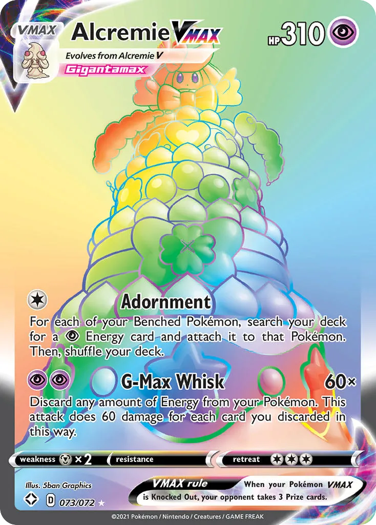 2021 Shining Fates Alcremie VMAX Rare Rainbow #73/72 Rare Rainbow card image