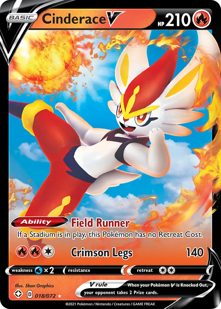 2021 Shining Fates Cinderace V #18/72 Rare Holo V card image