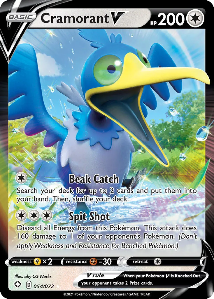 2021 Shining Fates Cramorant V #54/72 Rare Holo V card image