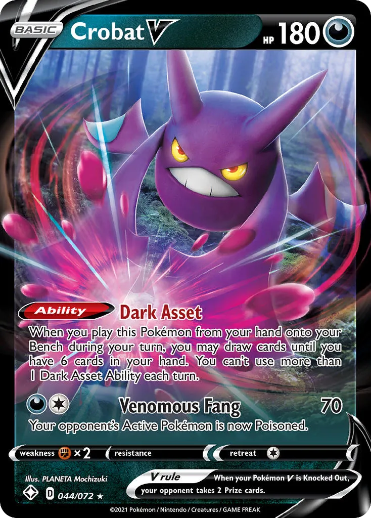 2021 Shining Fates Crobat V #44/72 Rare Holo V card image