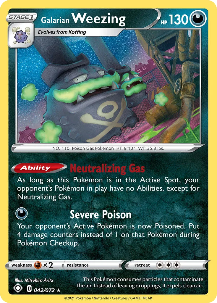 2021 Shining Fates Galarian Weezing #42/72 Rare Holo card image