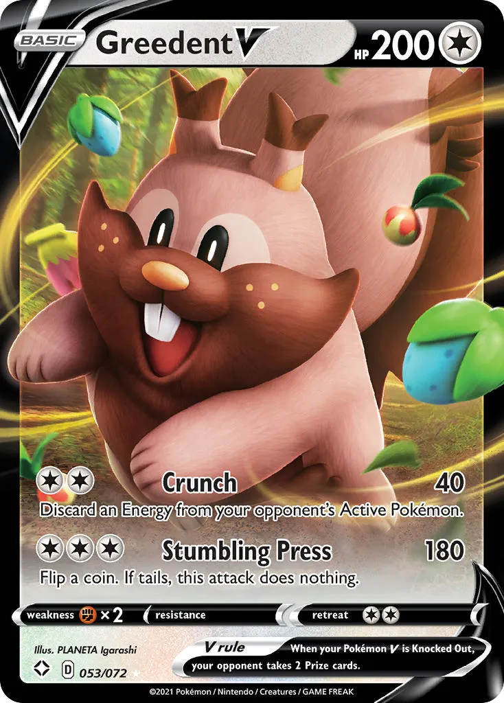 2021 Shining Fates Greedent V #53/72 Rare Holo V card image