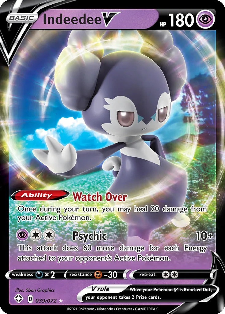 2021 Shining Fates Indeedee V #39/72 Rare Holo V card image