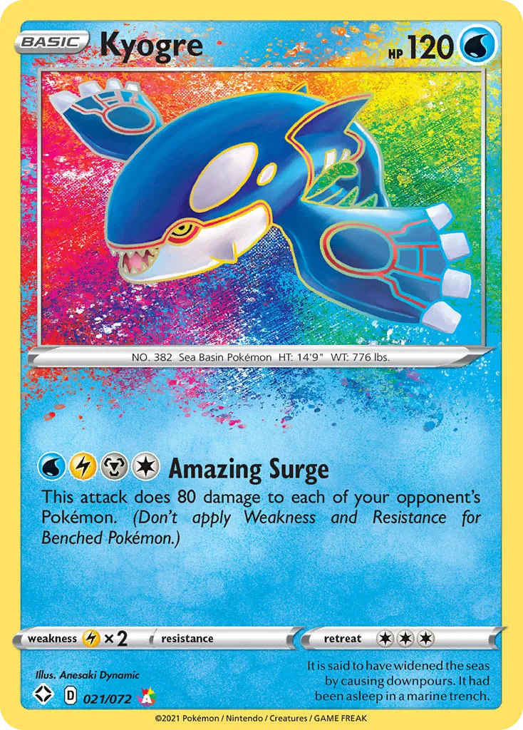 2021 Shining Fates Kyogre #21/72 Amazing Rare card image