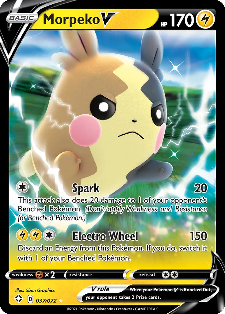 2021 Shining Fates Morpeko V #37/72 Rare Holo V card image