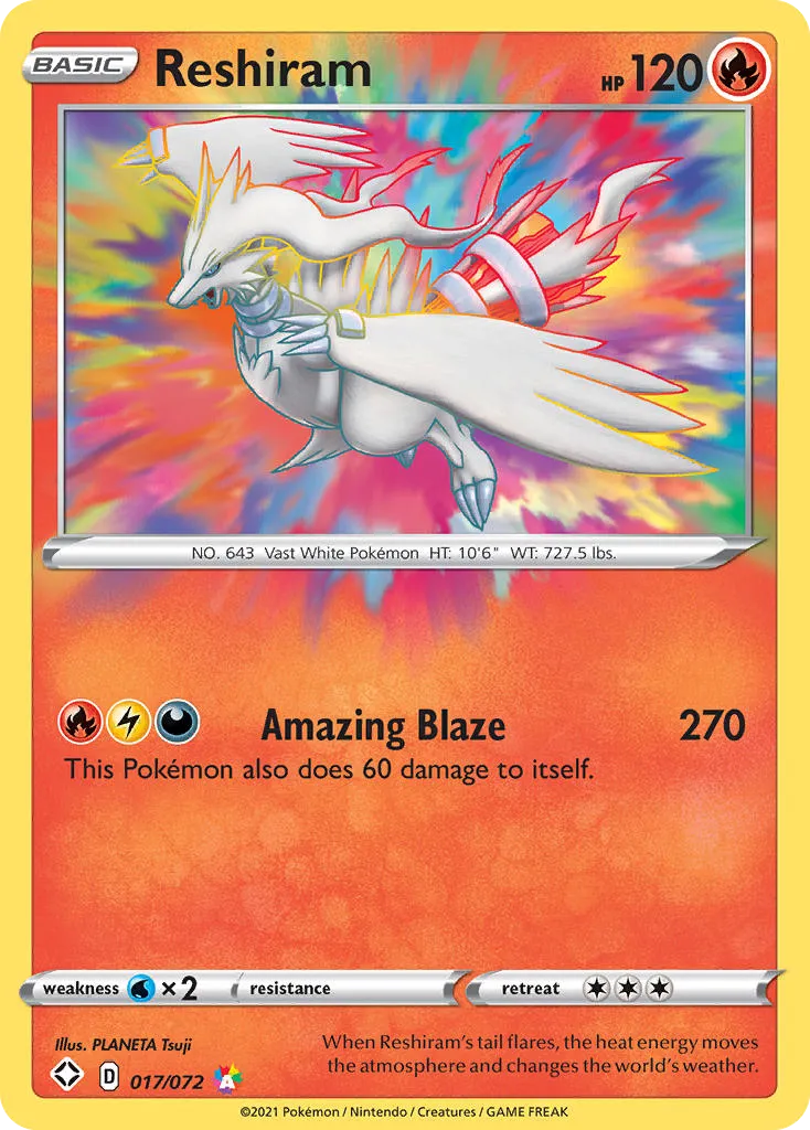 2021 Shining Fates Reshiram #17/72 Amazing Rare card image
