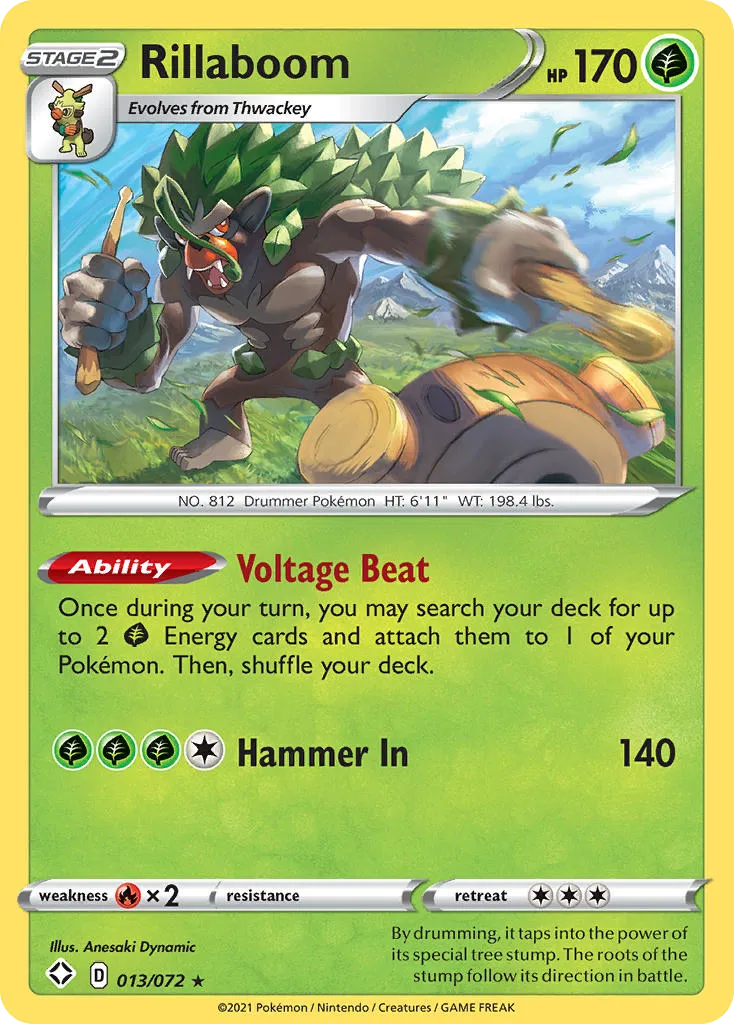 2021 Shining Fates Rillaboom #13/72 Rare Holo card image