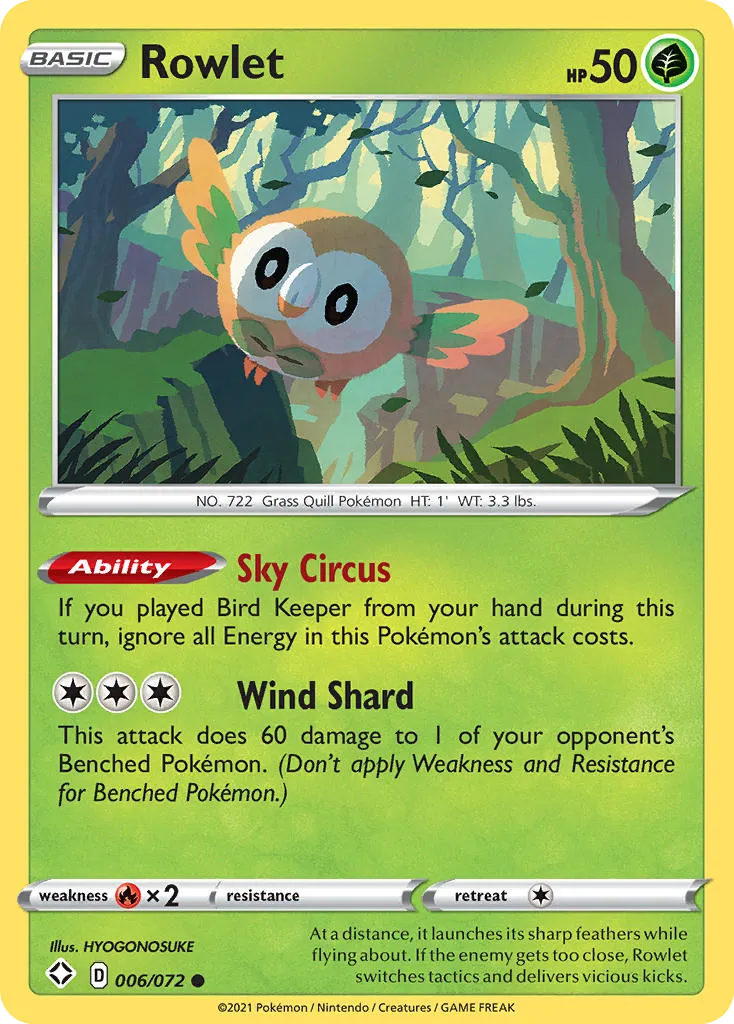 2021 Shining Fates Rowlet Common #06/72 Common card image