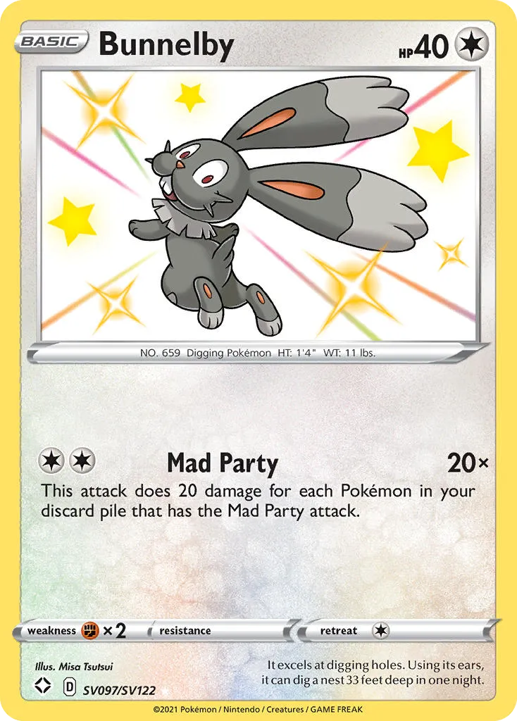 2021 Shining Fates Shiny Vault Bunnelby Rare Shiny #SV097 Rare Shiny card image