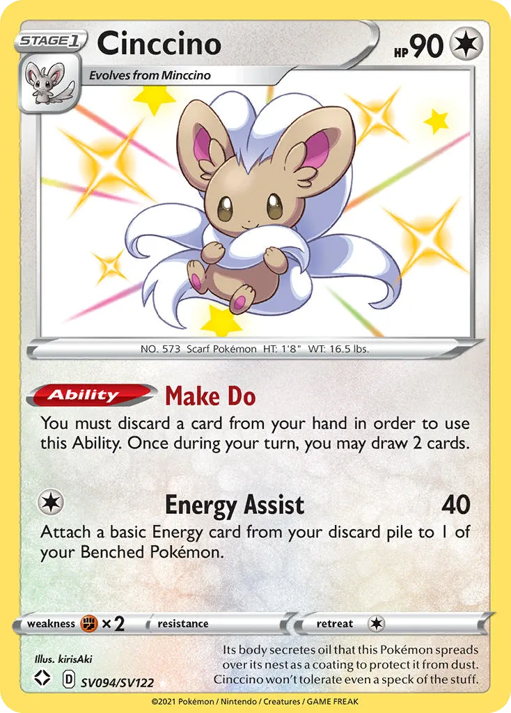 2021 Shining Fates Shiny Vault Cinccino Rare Shiny #SV094 Rare Shiny card image