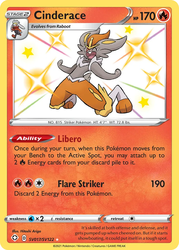 2021 Shining Fates Shiny Vault Cinderace Rare Shiny #SV017 Rare Shiny card image
