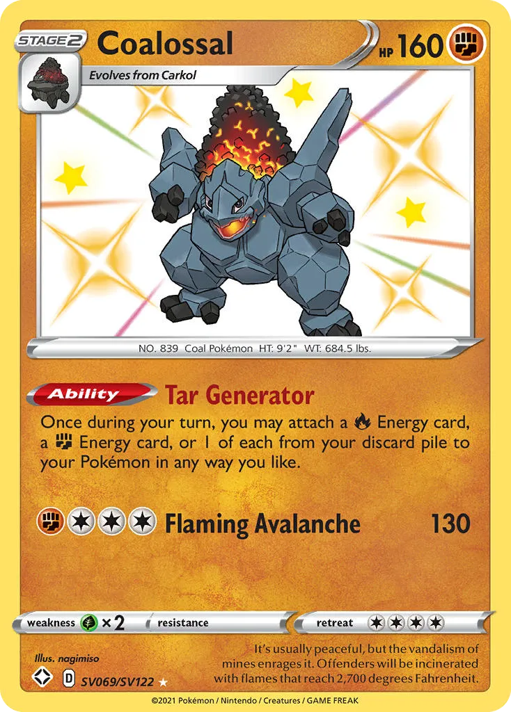 2021 Shining Fates Shiny Vault Coalossal Rare Shiny #SV069 Rare Shiny card image