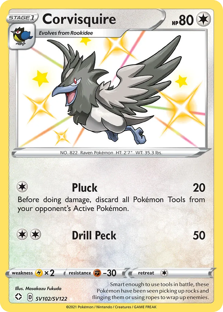 2021 Shining Fates Shiny Vault Corvisquire Rare Shiny #SV102 Rare Shiny card image