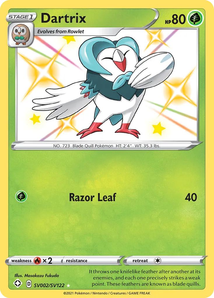 2021 Shining Fates Shiny Vault Dartrix Rare Shiny #SV002 Rare Shiny card image