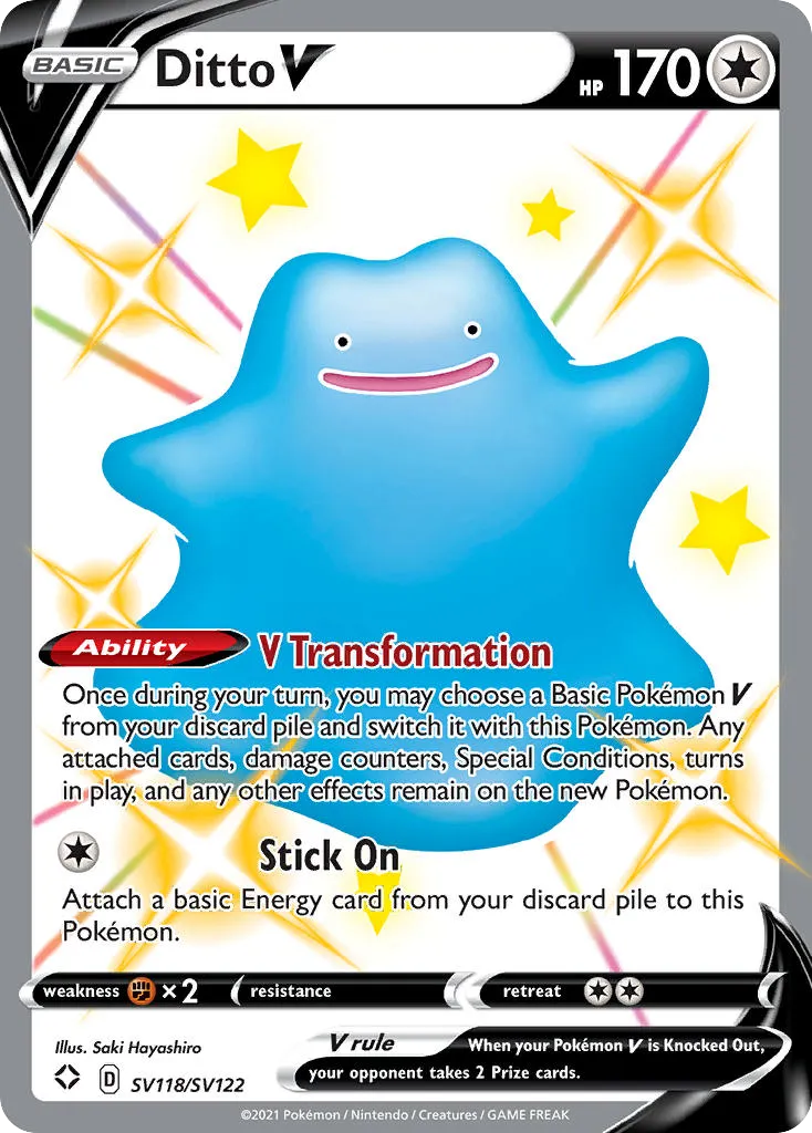 2021 Shining Fates Shiny Vault Ditto V #SV118 Rare Holo V card image