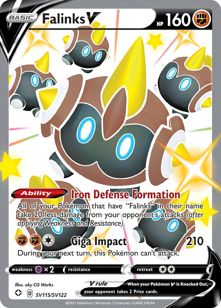 2021 Shining Fates Shiny Vault Falinks V #SV115 Rare Holo V card image