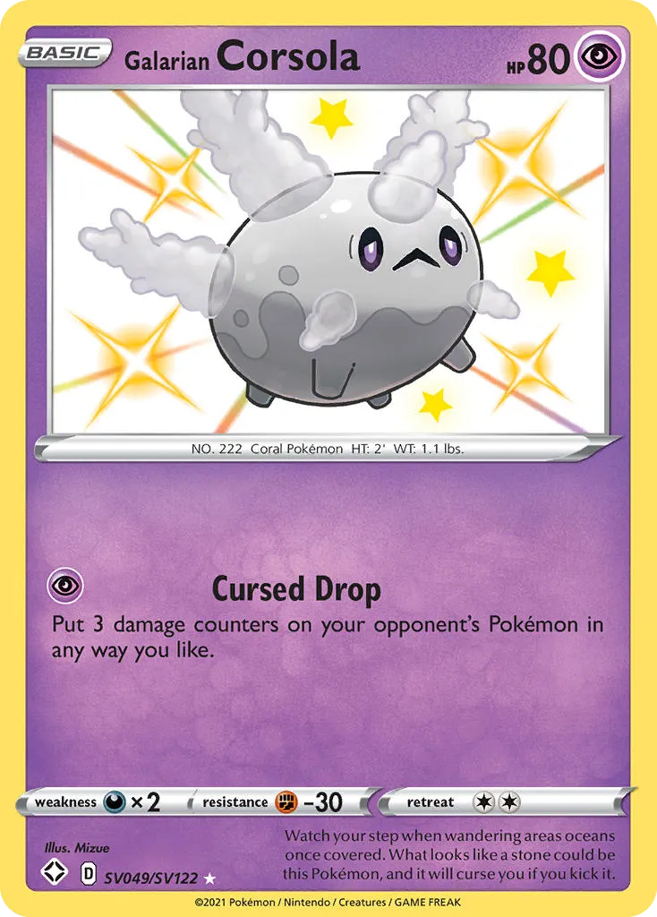 2021 Shining Fates Shiny Vault Galarian Corsola Rare Shiny #SV049 Rare Shiny card image