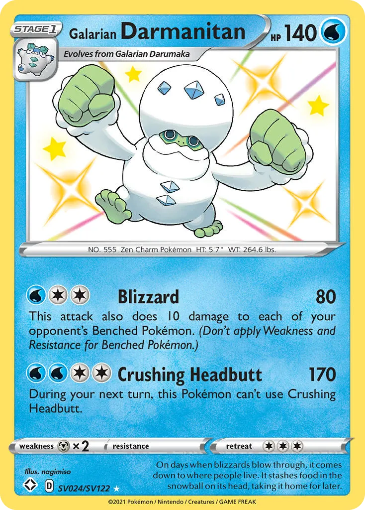 2021 Shining Fates Shiny Vault Galarian Darmanitan Rare Shiny #SV024 Rare Shiny card image