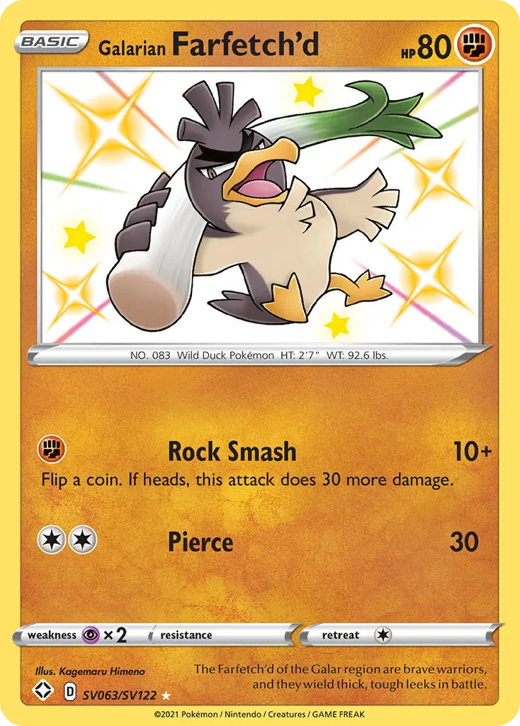 2021 Shining Fates Shiny Vault Galarian Farfetch'd Rare Shiny #SV063 Rare Shiny card image