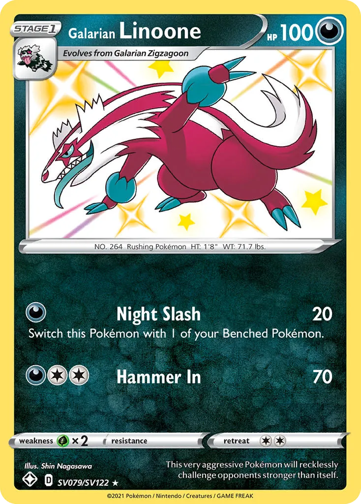 2021 Shining Fates Shiny Vault Galarian Linoone Rare Shiny #SV079 Rare Shiny card image