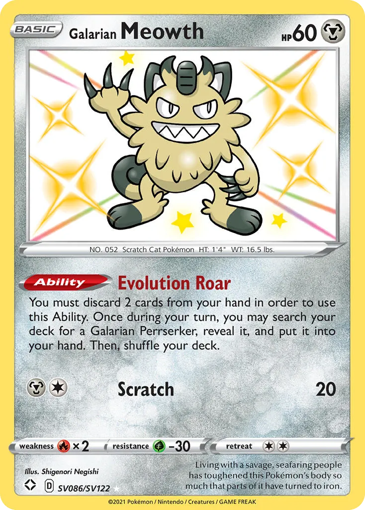 2021 Shining Fates Shiny Vault Galarian Meowth Rare Shiny #SV086 Rare Shiny card image