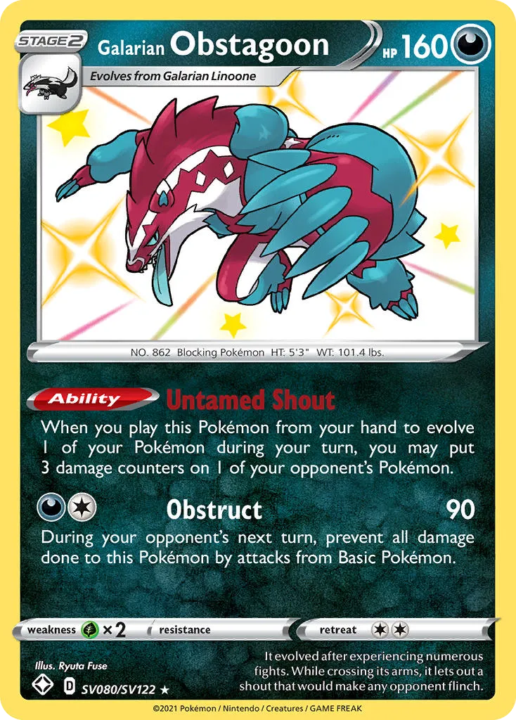 2021 Shining Fates Shiny Vault Galarian Obstagoon Rare Shiny #SV080 Rare Shiny card image