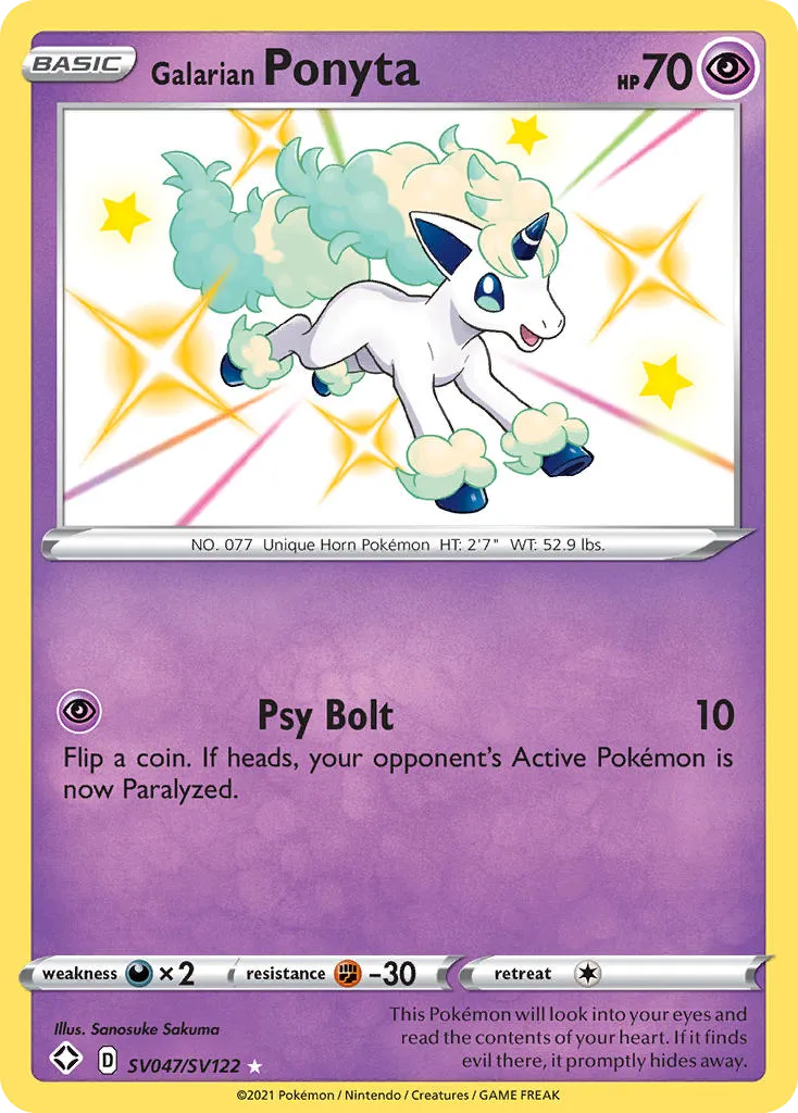 2021 Shining Fates Shiny Vault Galarian Ponyta Rare Shiny #SV047 Rare Shiny card image