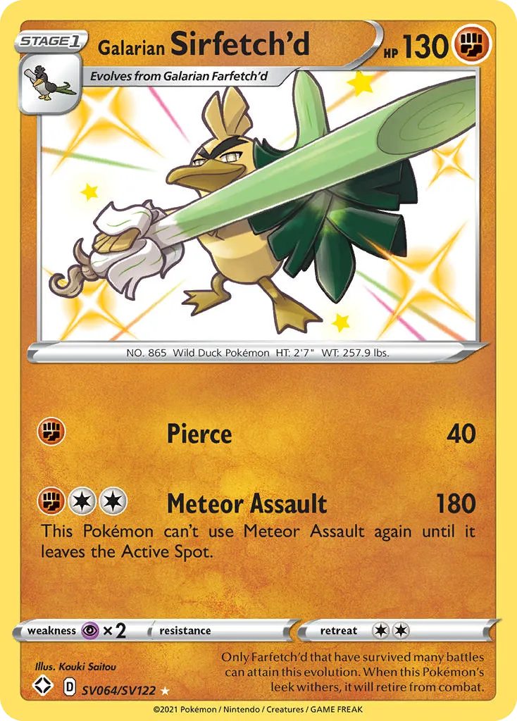 2021 Shining Fates Shiny Vault Galarian Sirfetch'd Rare Shiny #SV064 Rare Shiny card image