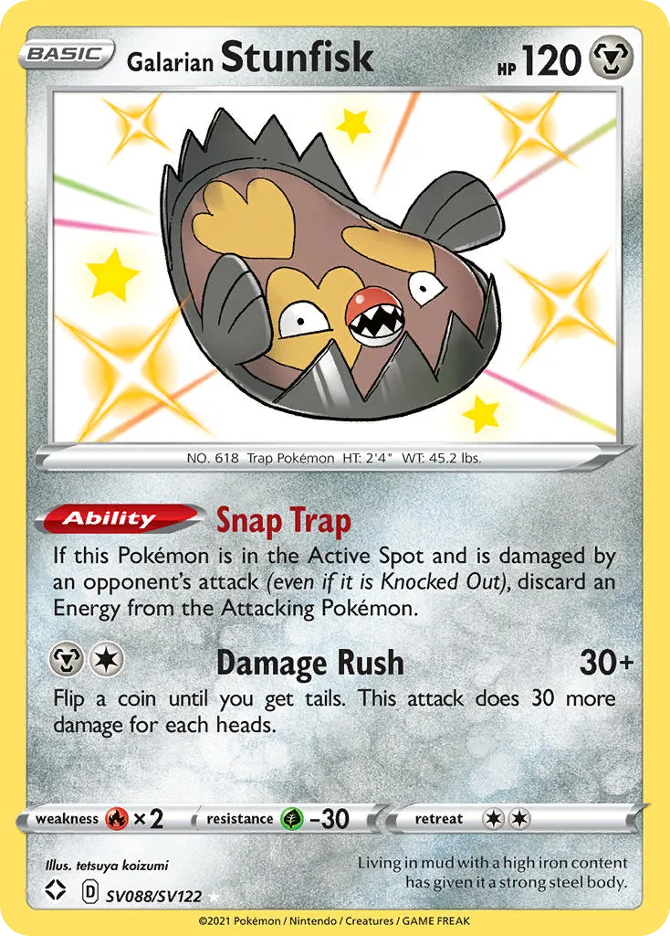 2021 Shining Fates Shiny Vault Galarian Stunfisk Rare Shiny #SV088 Rare Shiny card image