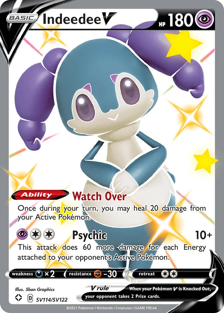 2021 Shining Fates Shiny Vault Indeedee V #SV114 Rare Holo V card image