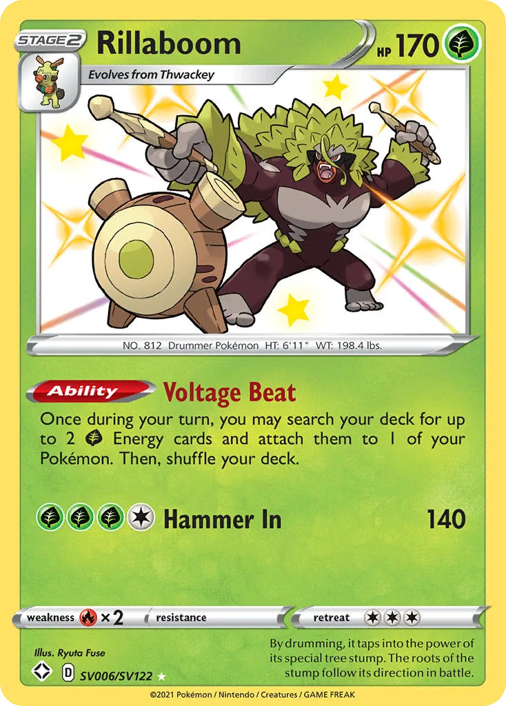 2021 Shining Fates Shiny Vault Rillaboom #SV006 Rare Shiny card image