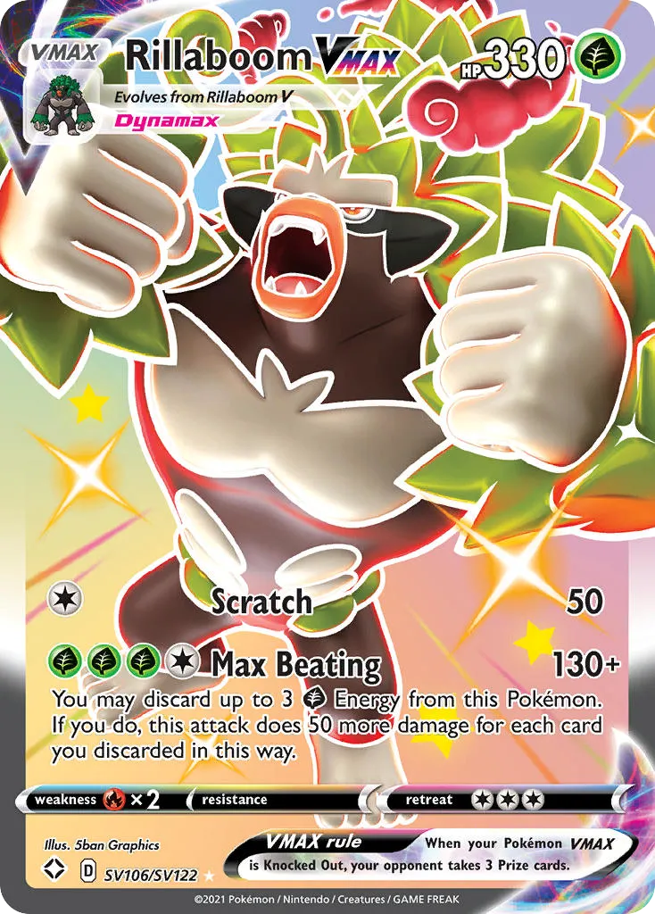 2021 Shining Fates Shiny Vault Rillaboom VMAX #SV106 Rare Holo VMAX card image