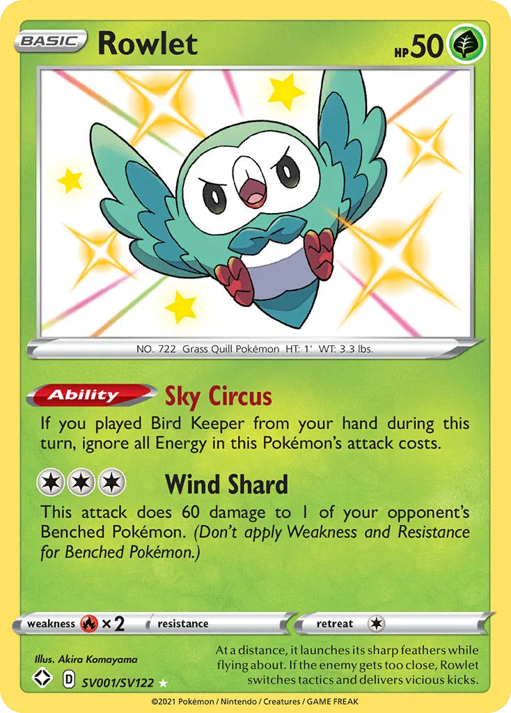 2021 Shining Fates Shiny Vault Rowlet #SV001 Rare Shiny card image