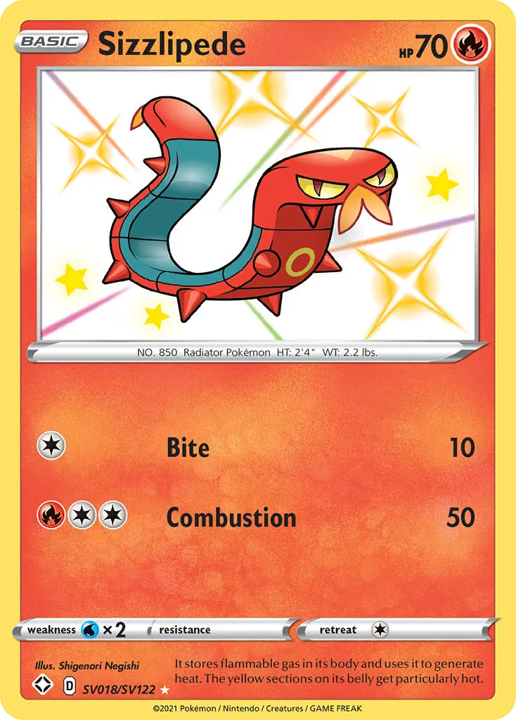 2021 Shining Fates Shiny Vault Sizzlipede #SV018 Rare Shiny card image