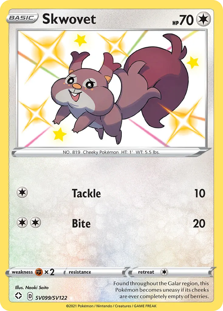2021 Shining Fates Shiny Vault Skwovet #SV099 Rare Shiny card image