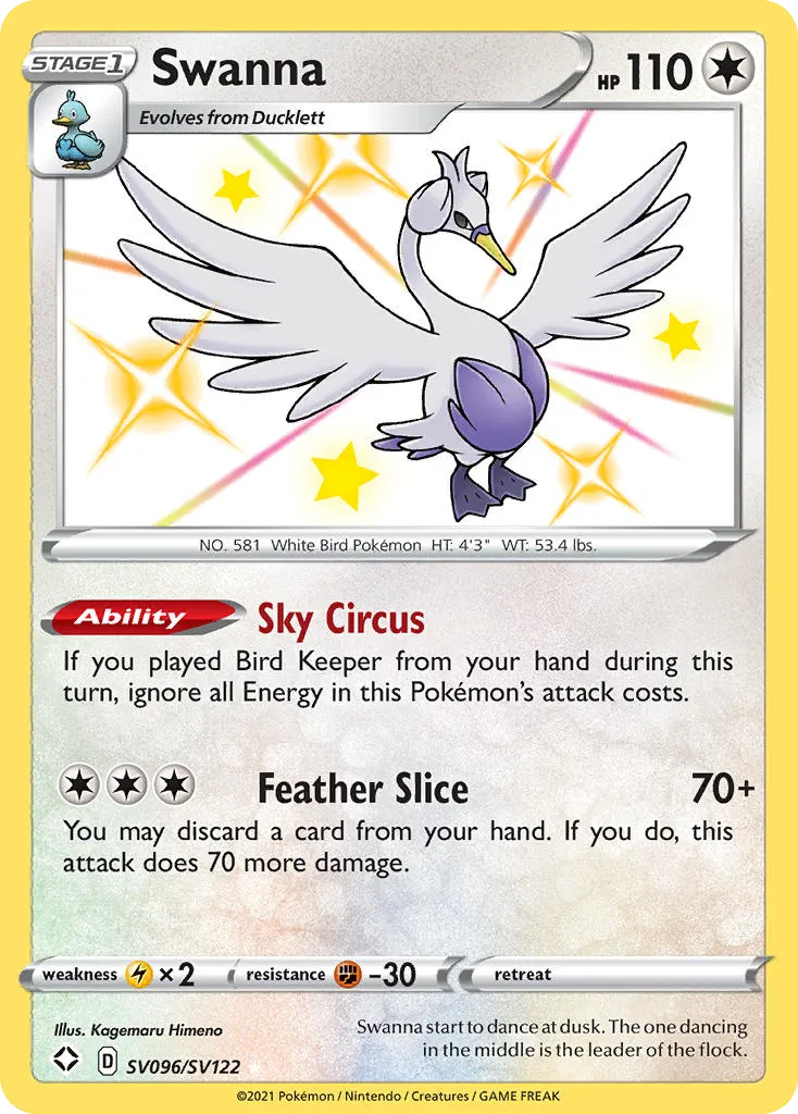 2021 Shining Fates Shiny Vault Swanna #SV096 Rare Shiny card image