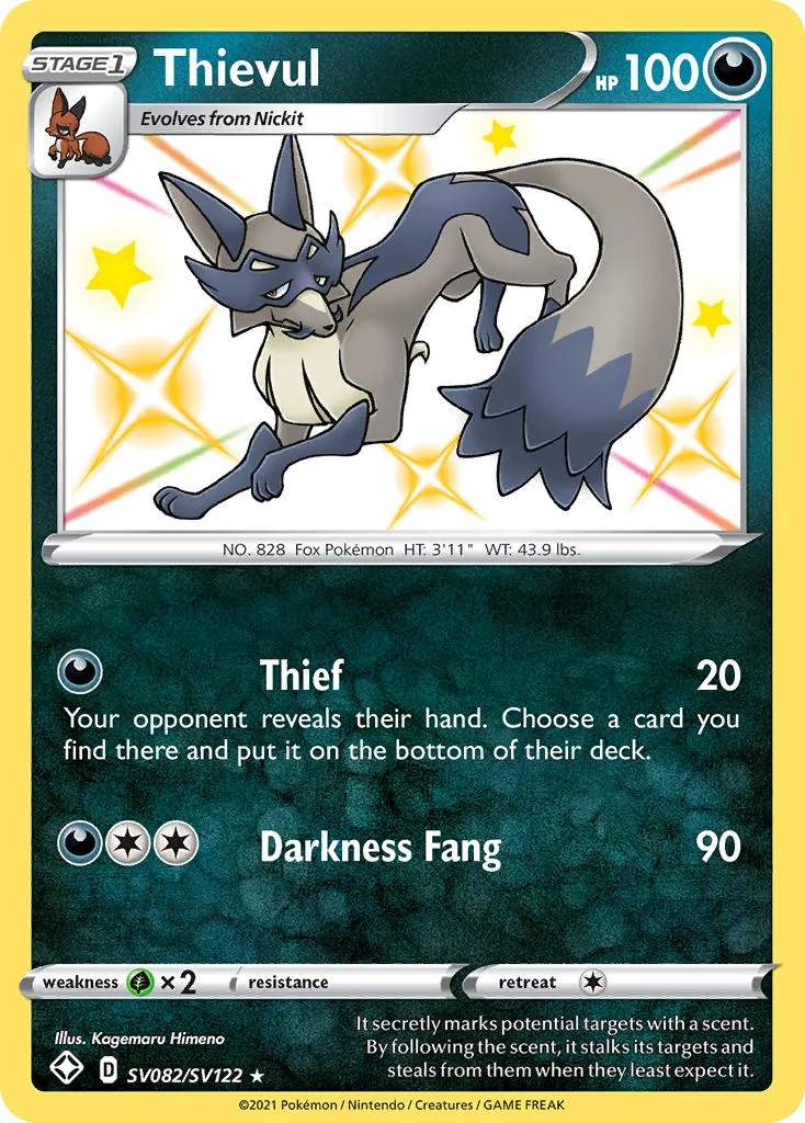 2021 Shining Fates Shiny Vault Thievul #SV082 Rare Shiny card image