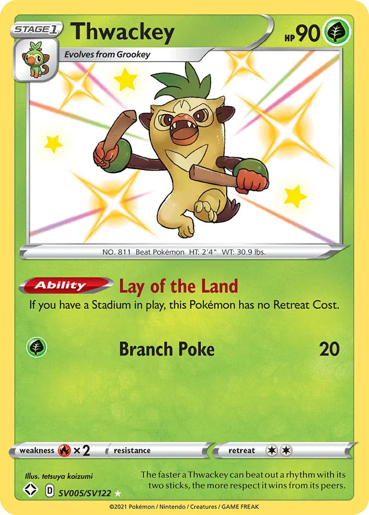 2021 Shining Fates Shiny Vault Thwackey #SV005 Rare Shiny card image